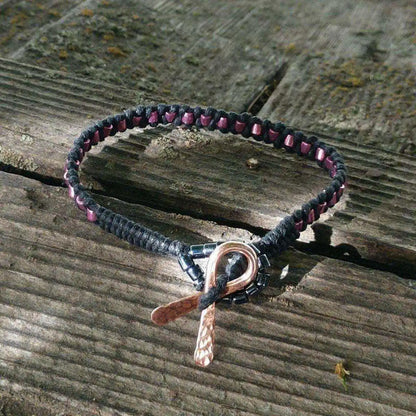 Copper Ribbon Black Pink Braided Breast Cancer Bracelet