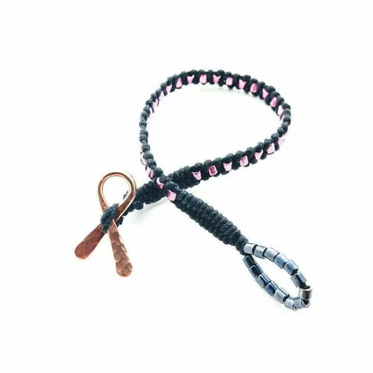 Copper Ribbon Black Pink Braided Breast Cancer Bracelet