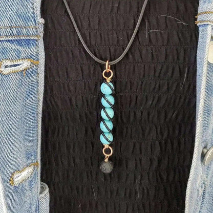 Copper Turquoise Pendant With Lava Rock Charm