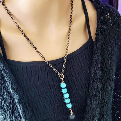 Copper Turquoise Pendant With Lava Rock Charm