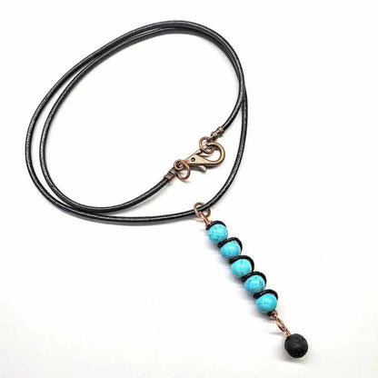 Copper Turquoise Pendant With Lava Rock Charm