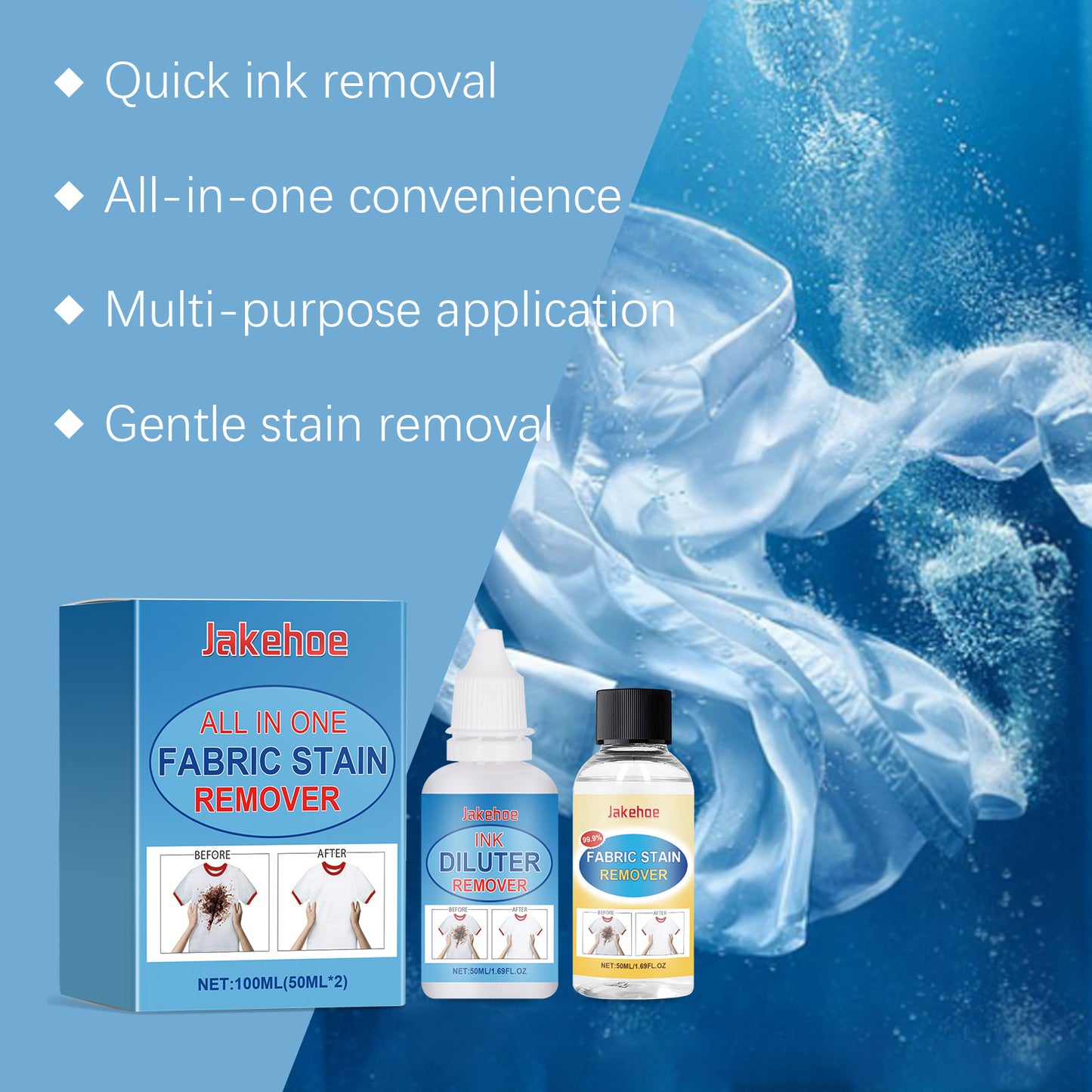 Jakehoe All-In-One Fabric Stain Remover Protects Clothes, Cleans Oil Stains, Gently Cleans Stains And Protects Color