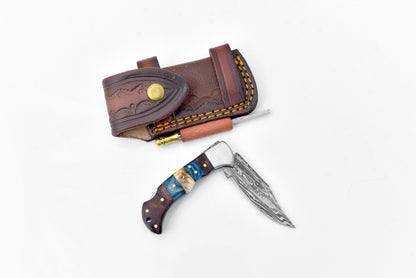 Damascus Steel Pocket Knife Limited Run TF-071