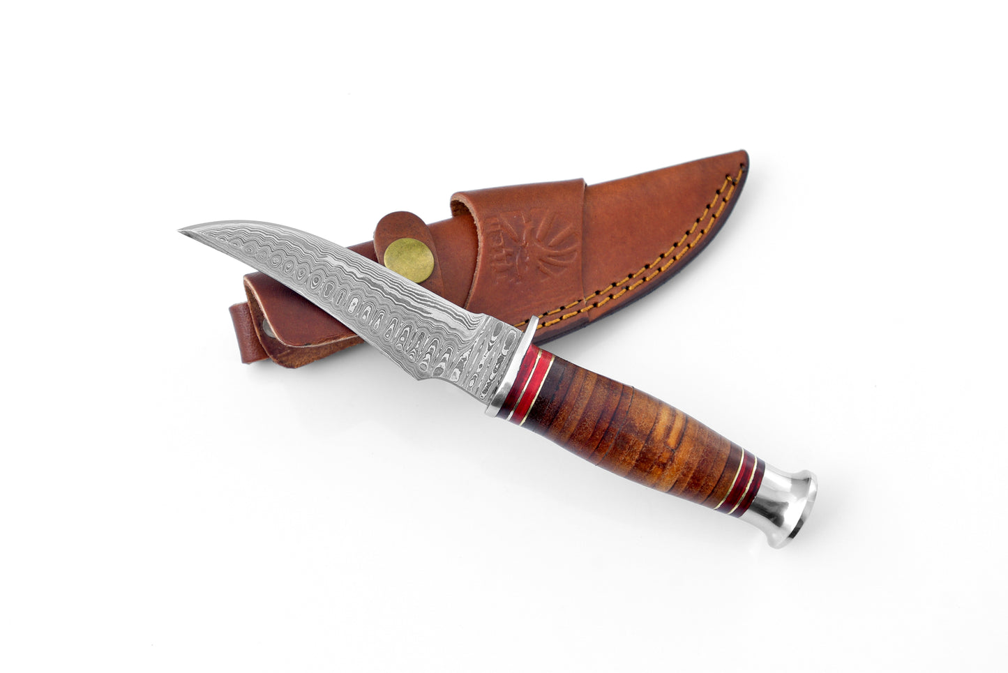 Titan Warden Damascus Steel Stacked Leather Handle TK-117