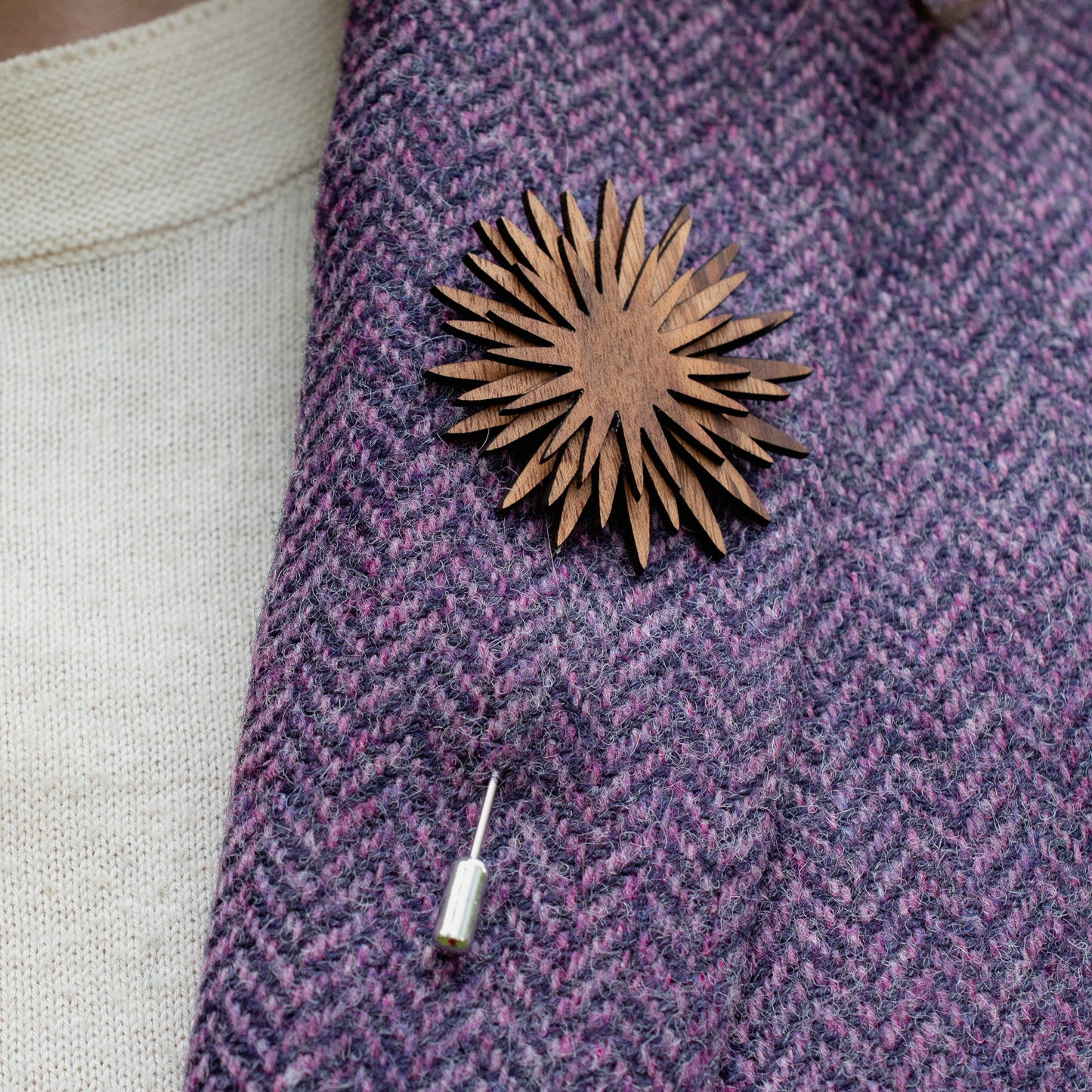 Wood Brooch | Sunburst Chrysanthemum