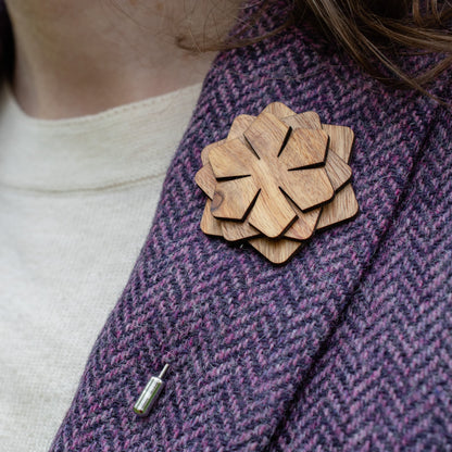 Wood Brooch | Layered Dahlia Rosette
