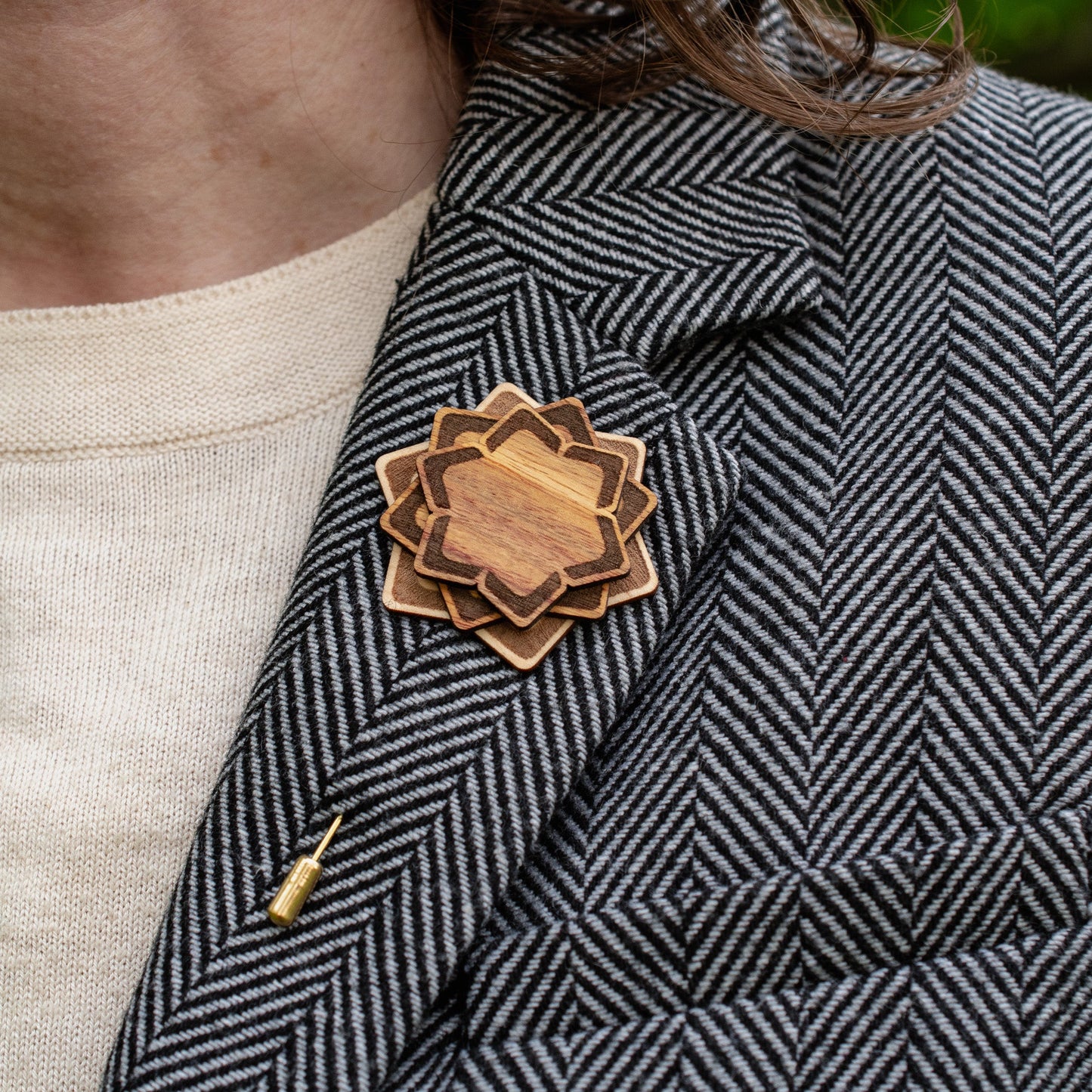Wooden Brooch | Layered Lotus