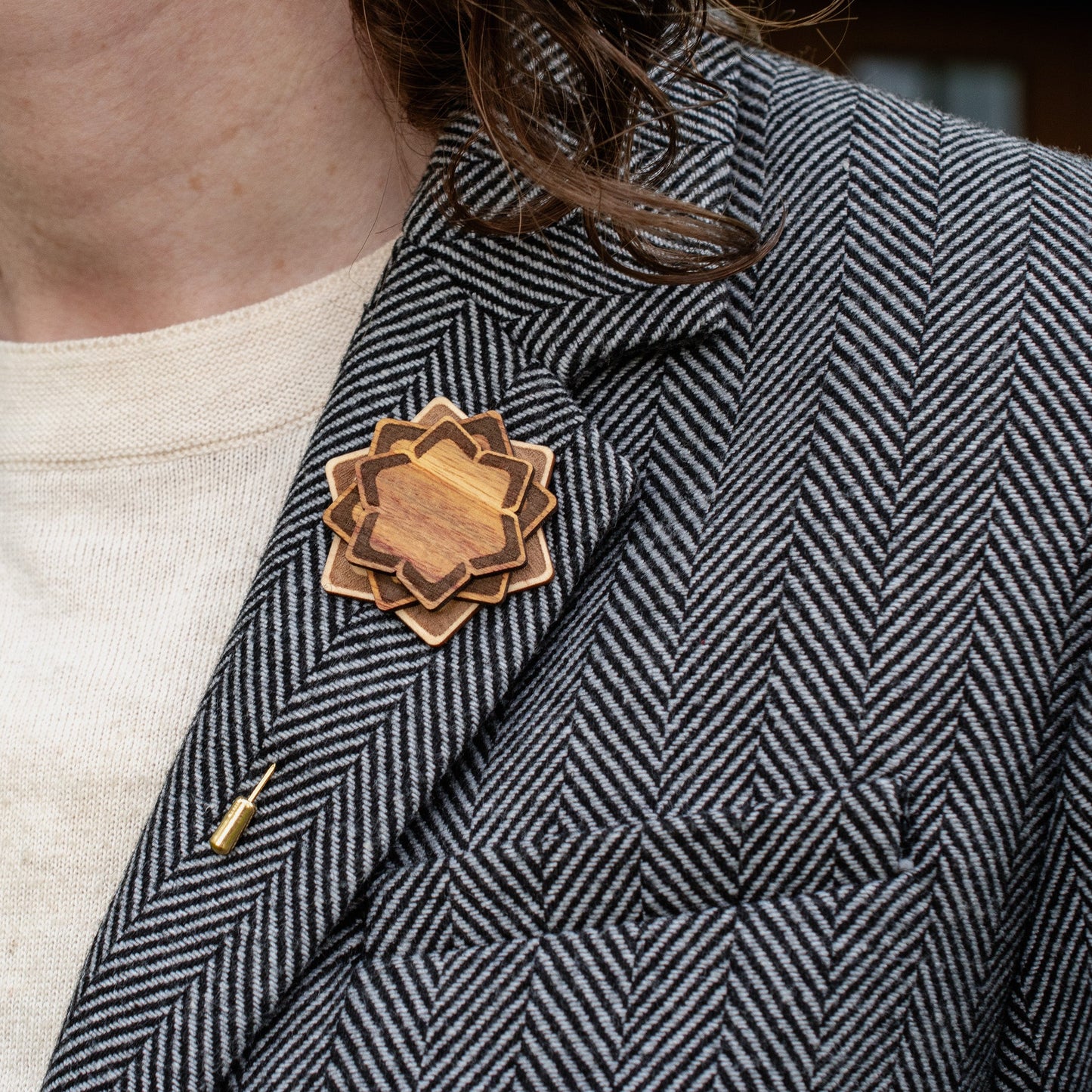 Wooden Brooch | Layered Lotus