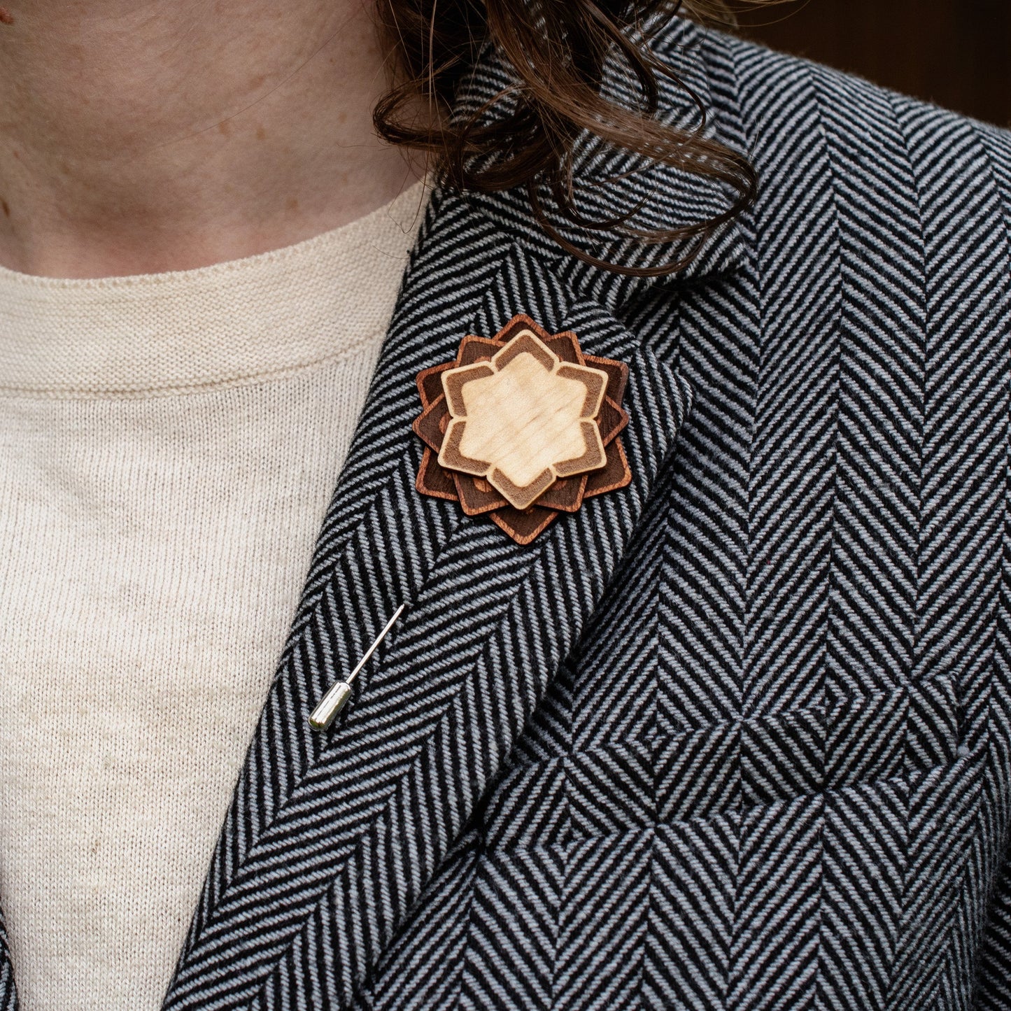 Wooden Brooch | Layered Lotus