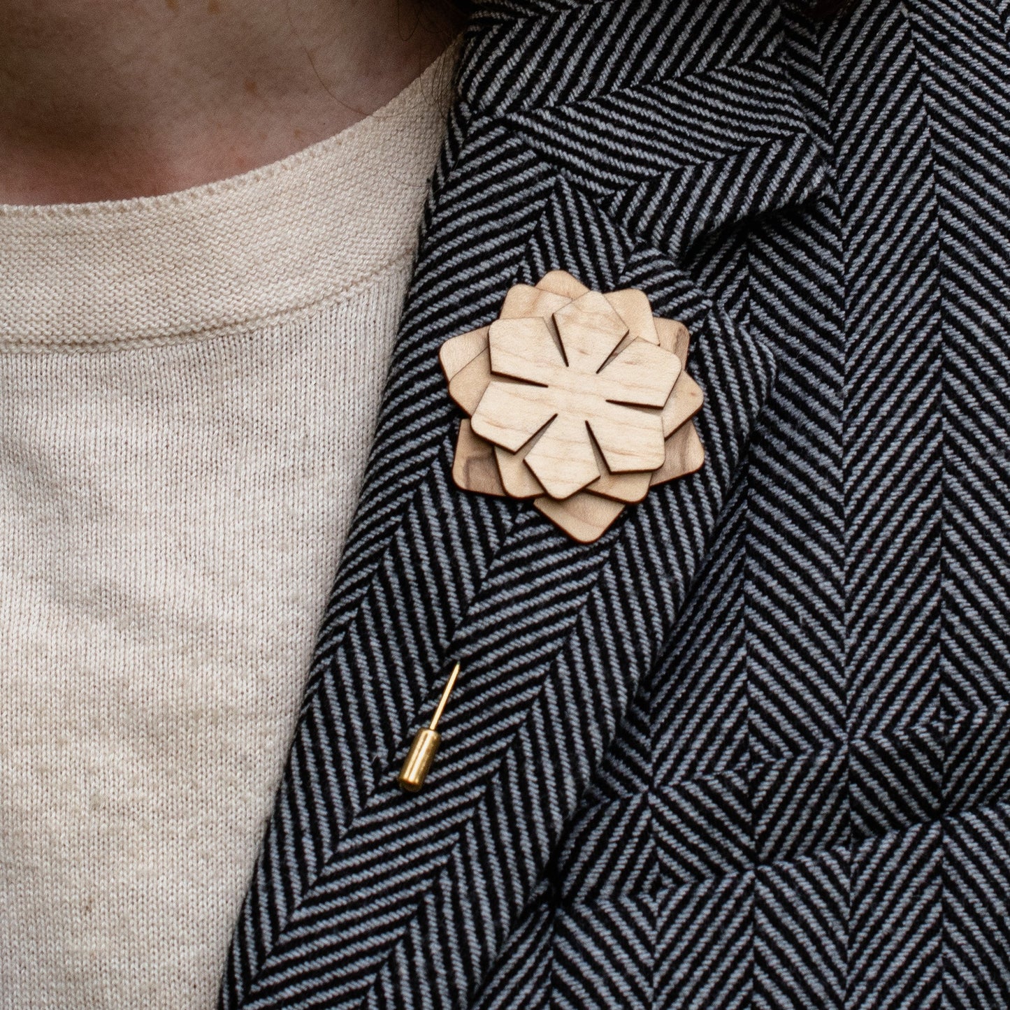 Wood Brooch | Layered Dahlia Rosette