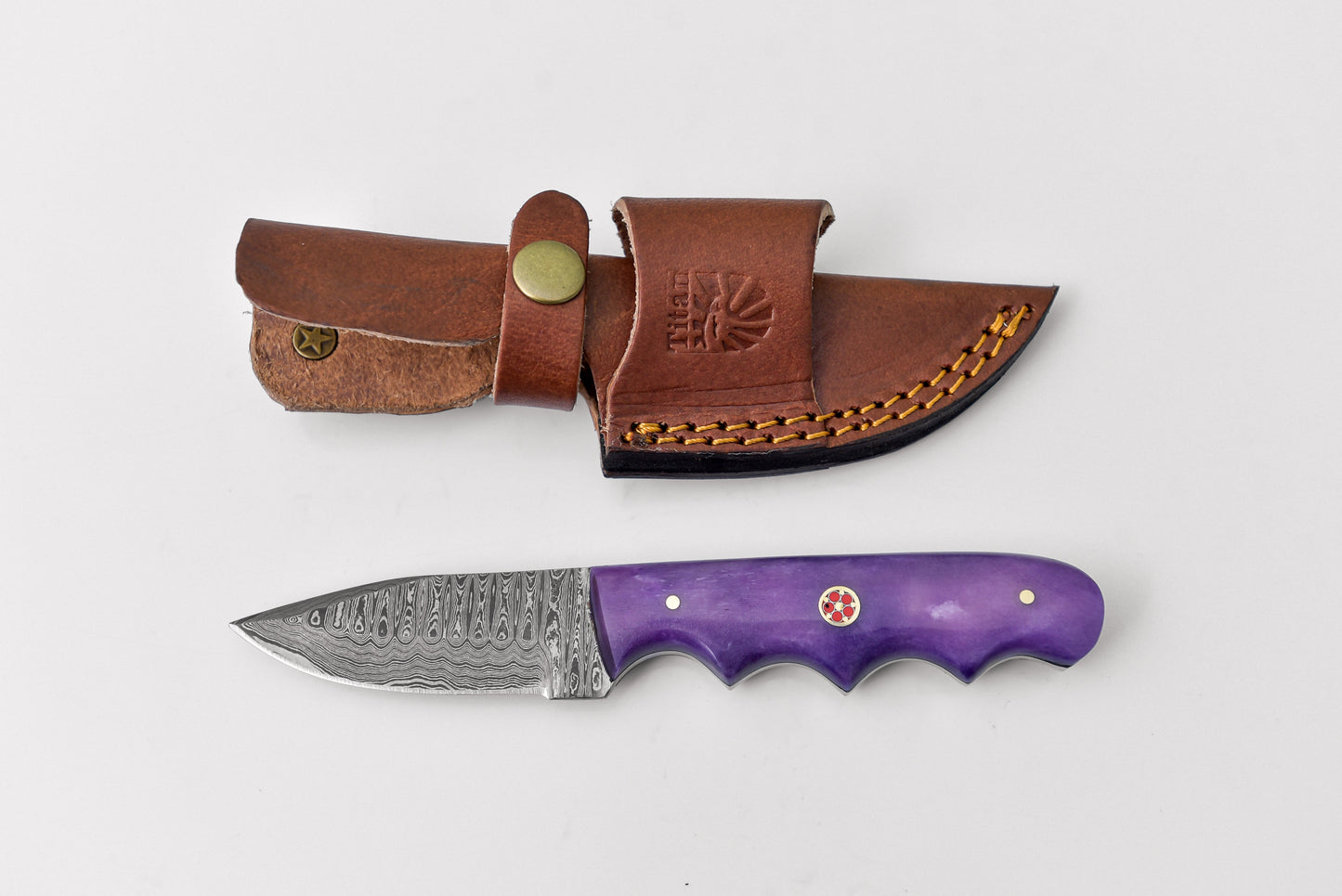 Everday Carry Damasucs Drop Point Blade Purple Sting TD-229