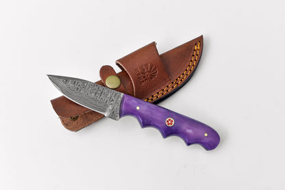 Everday Carry Damasucs Drop Point Blade Purple Sting TD-229
