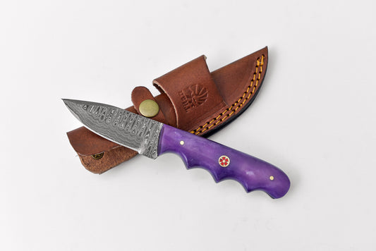 Everday Carry Damasucs Drop Point Blade Purple Sting TD-229