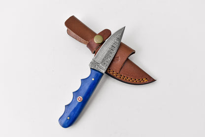 4'' Drop Point Damascus Knife Handmade by Titan International Dyed Bone Handle TD-111