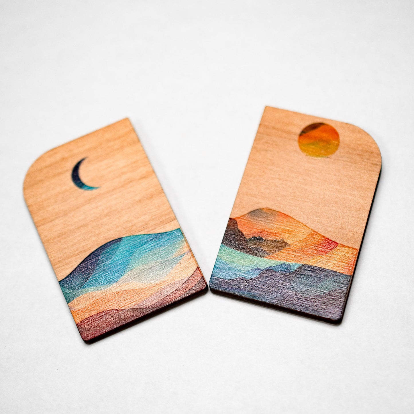 Sun and Moon Wood Magnets