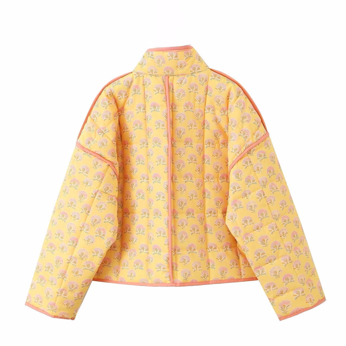 Women's Quilted Jacket Yellow Floral Printed BYMANYC ® New York CONTEMPORARY VIBRANT BOHO OUTERWEAR - New Collection