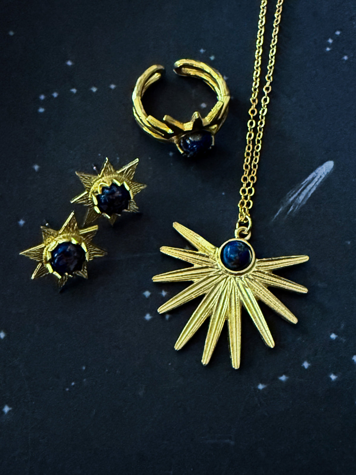 Dark Before Dawn Sunburst Jewelry Set With Copper Lapis Lazuli