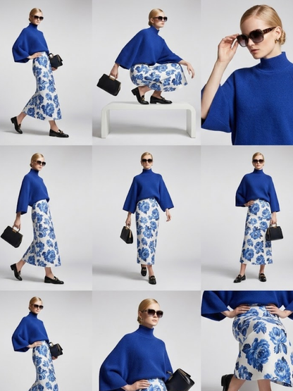 Electric Blue Relaxed-Fit Knit Sweater With Perkins Collar • BYMANYC ® New York