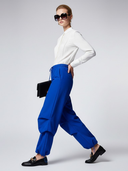 Electric Blue Women's Trousers With Layered Design • BYMANYC ® New York