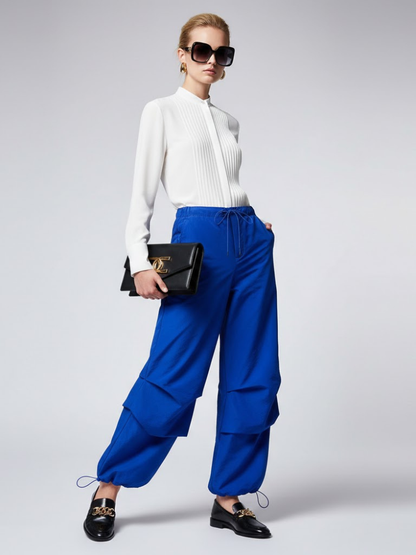 Electric Blue Women's Trousers With Layered Design • BYMANYC ® New York