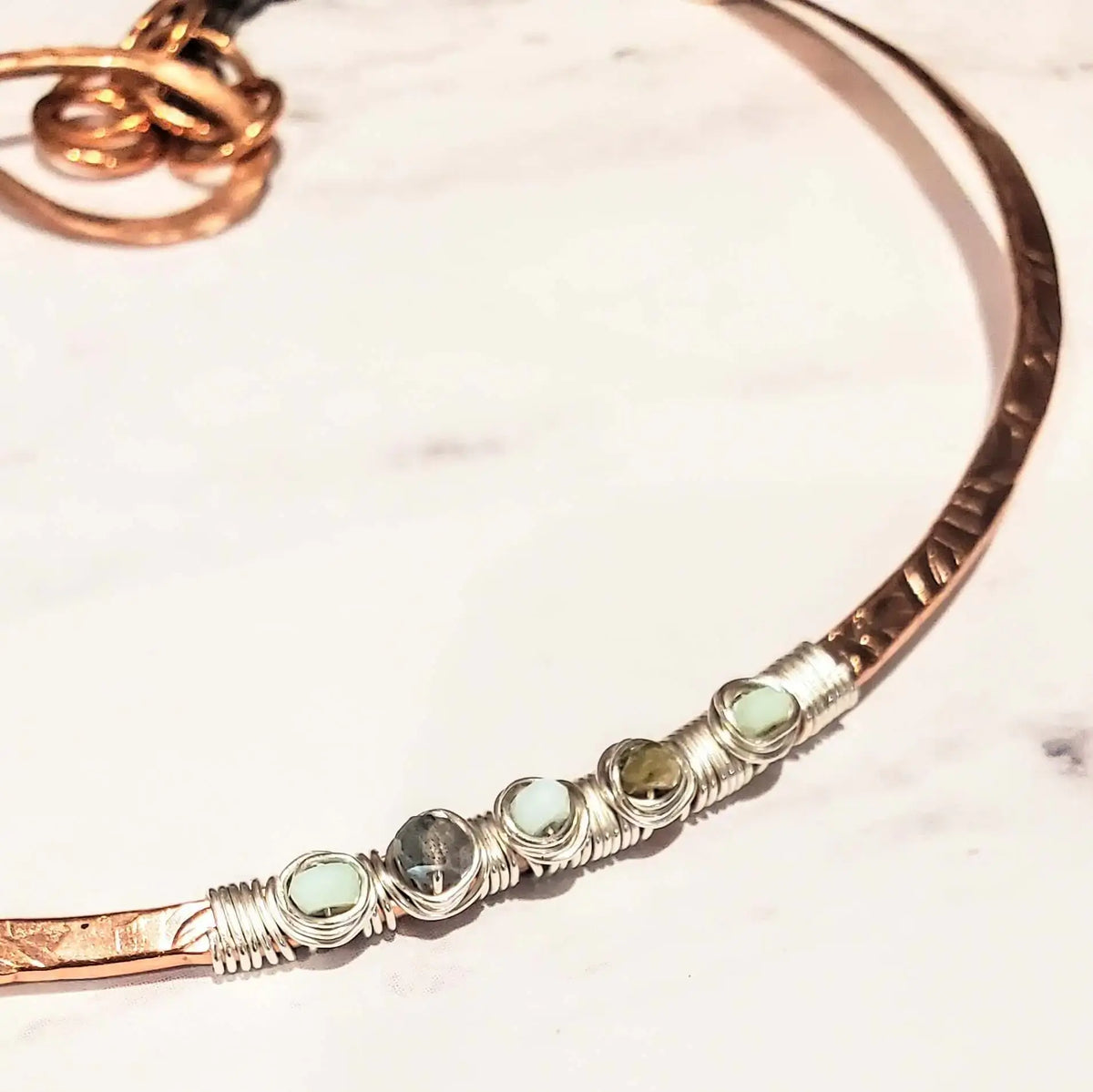 Ergonomic Copper Sculpted Embossed Wire Gemstone Choker