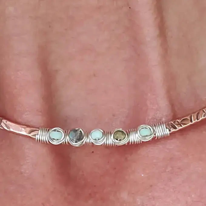 Ergonomic Copper Sculpted Embossed Wire Gemstone Choker