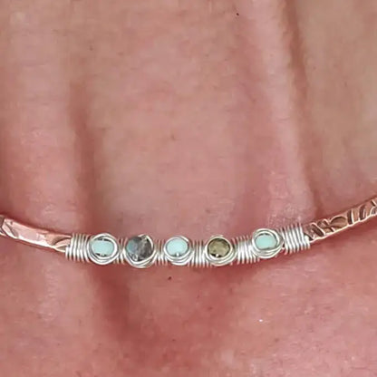 Ergonomic Copper Sculpted Embossed Wire Gemstone Choker