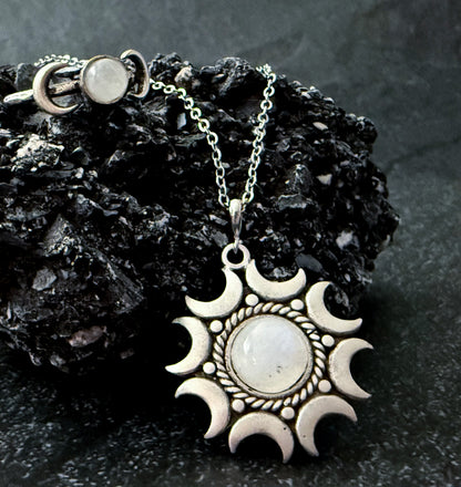 Lunar Witch Jewelry Set With Rainbow Moonstone