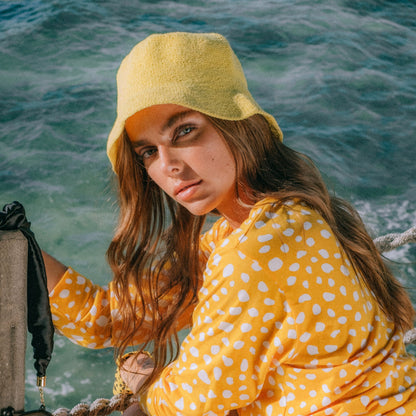 FLORETTE Crochet Bucket Hat in Yellow