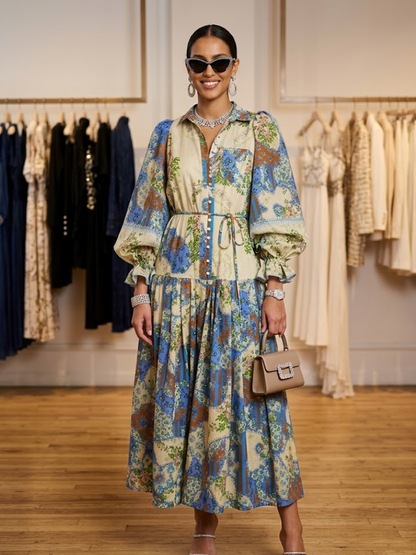 Floral Patchwork Puff Sleeve Maxi Dress HUDSON New Collection FASHION BYMANYC ® New York