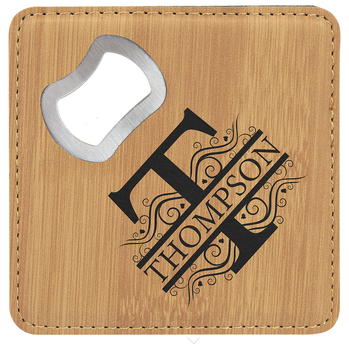 4" X 4" Laserable Leatherette Bottle Opener Coaster