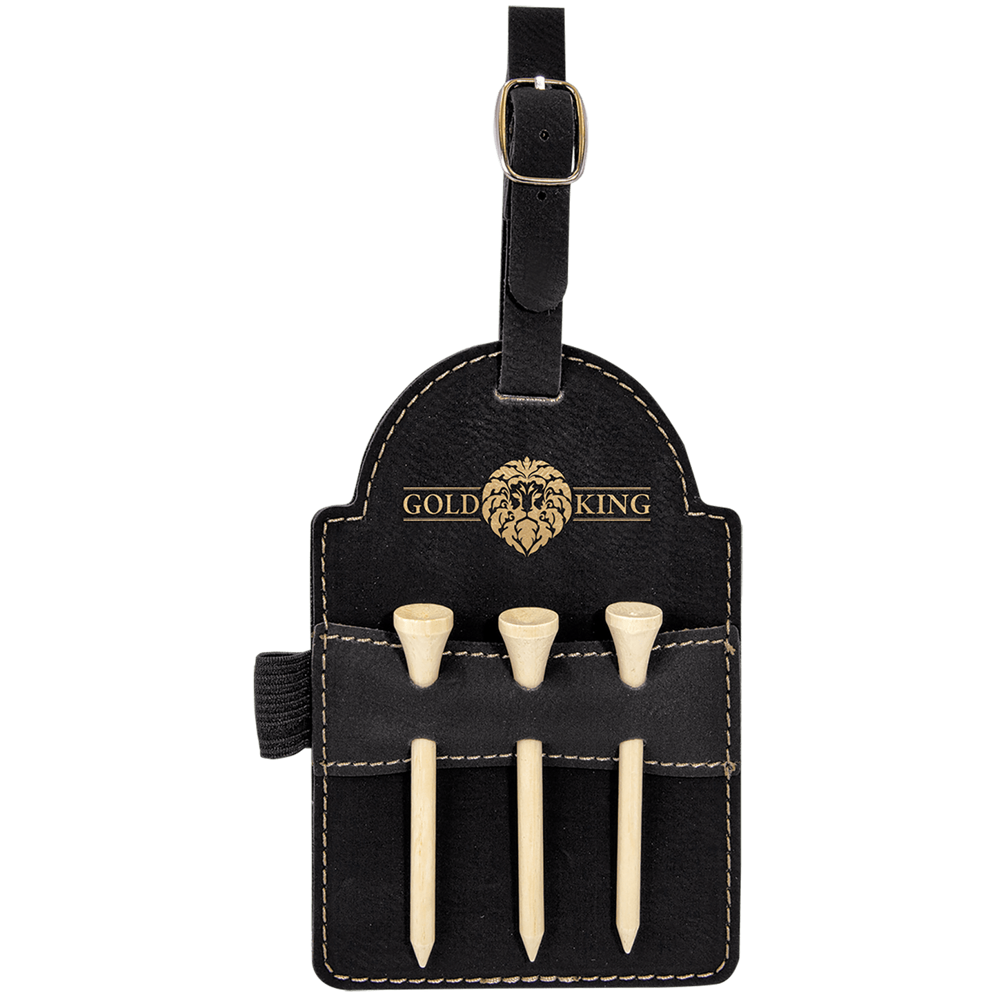 5" X 3 1/4" Laserable Leatherette Golf Bag Tag With 3 Wooden Tees