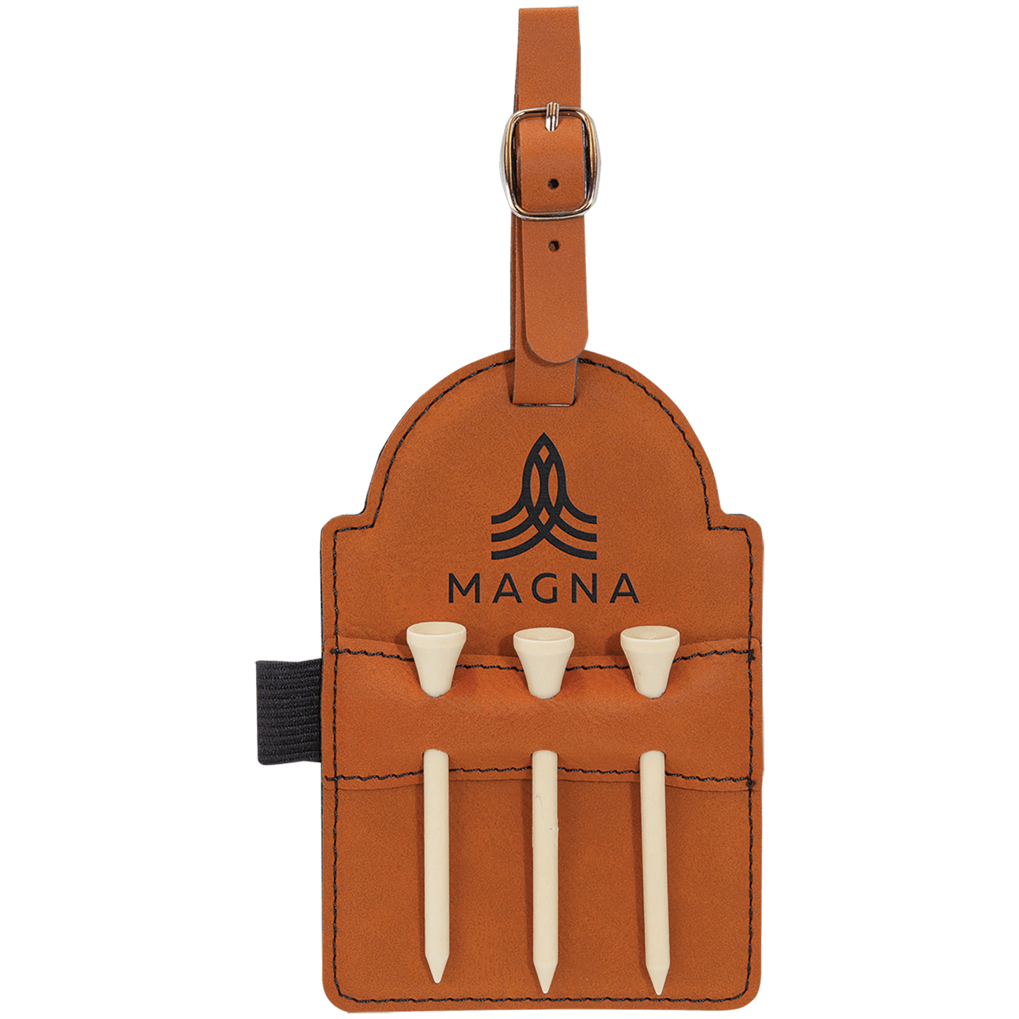 5" X 3 1/4" Laserable Leatherette Golf Bag Tag With 3 Wooden Tees