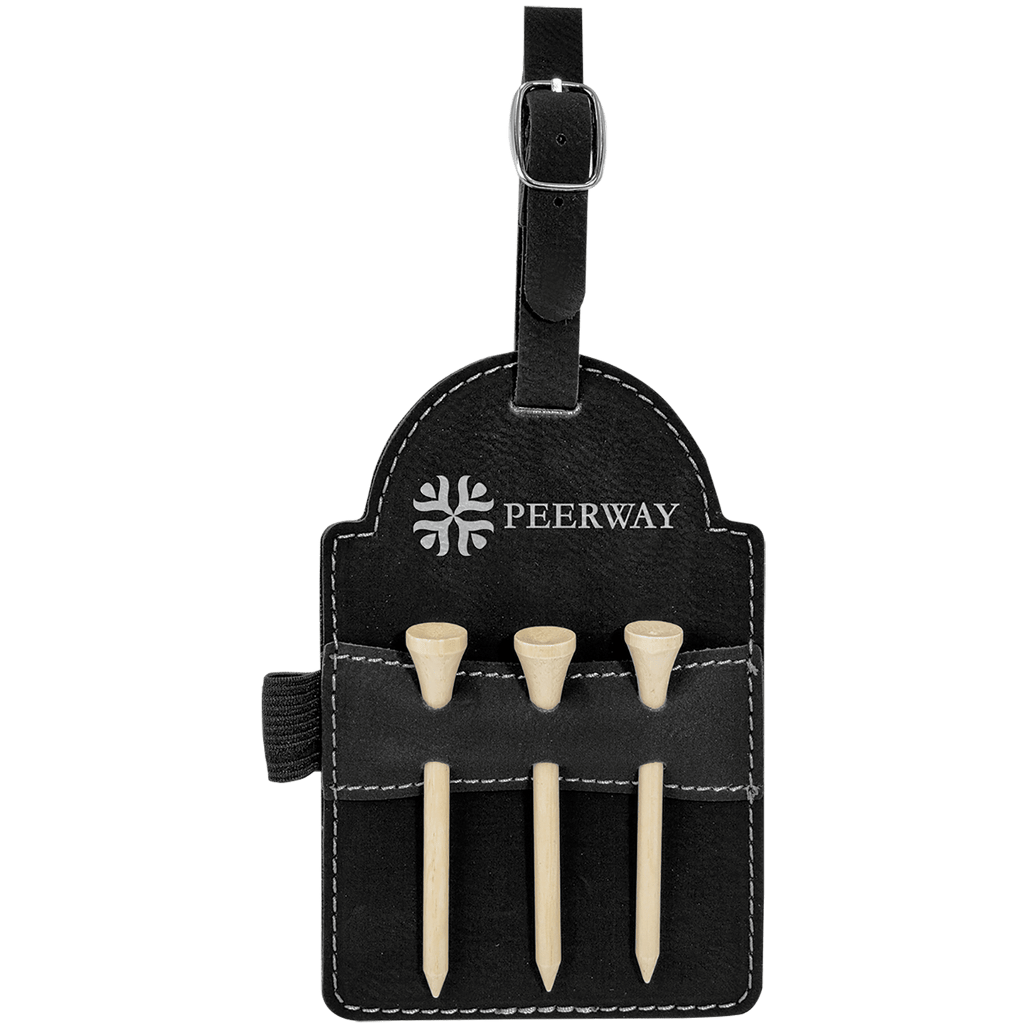 5" X 3 1/4" Laserable Leatherette Golf Bag Tag With 3 Wooden Tees