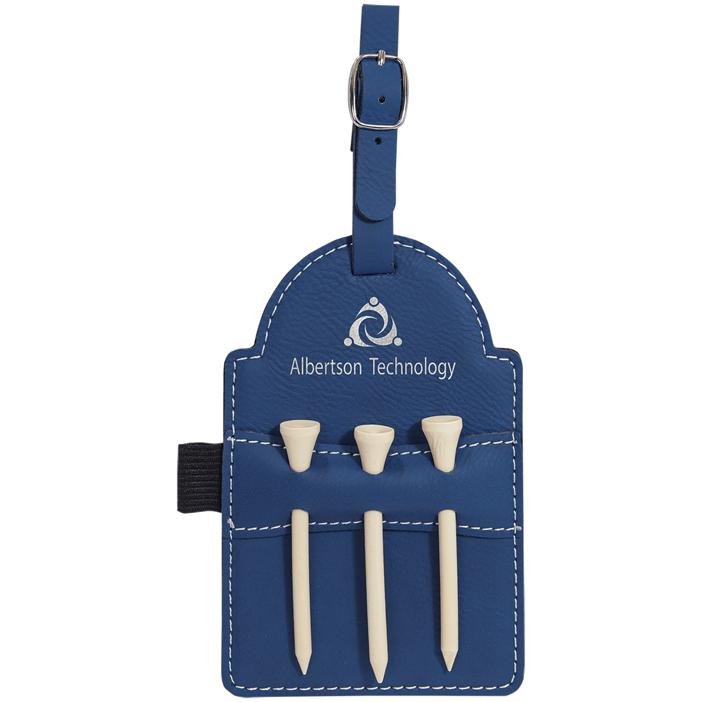 5" X 3 1/4" Laserable Leatherette Golf Bag Tag With 3 Wooden Tees
