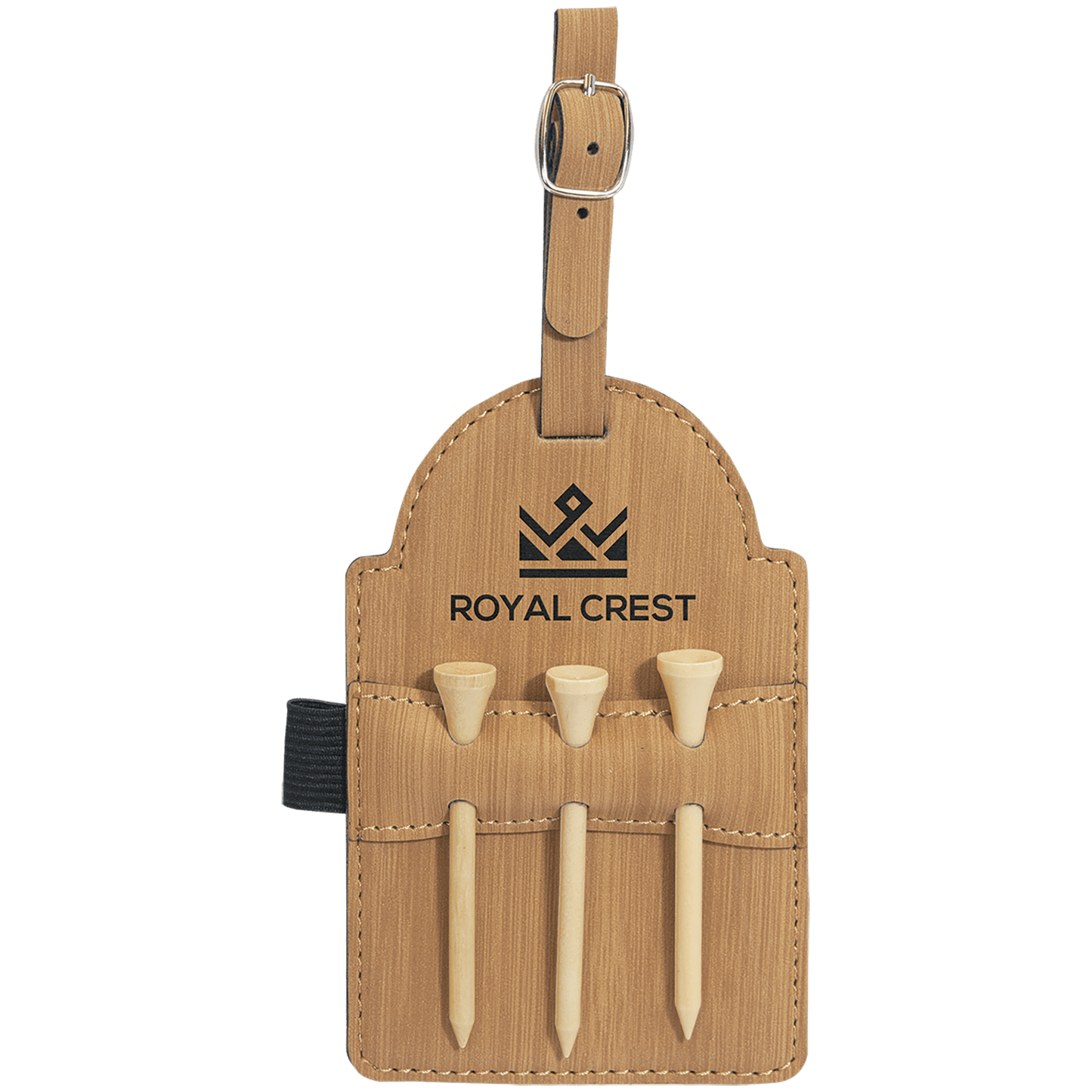 5" X 3 1/4" Laserable Leatherette Golf Bag Tag With 3 Wooden Tees