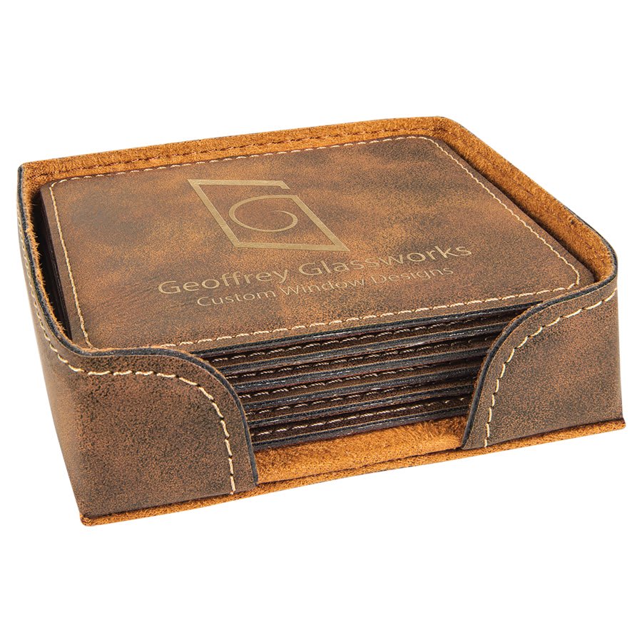 4" X 4" Laserable Leatherette 6-Coaster Set