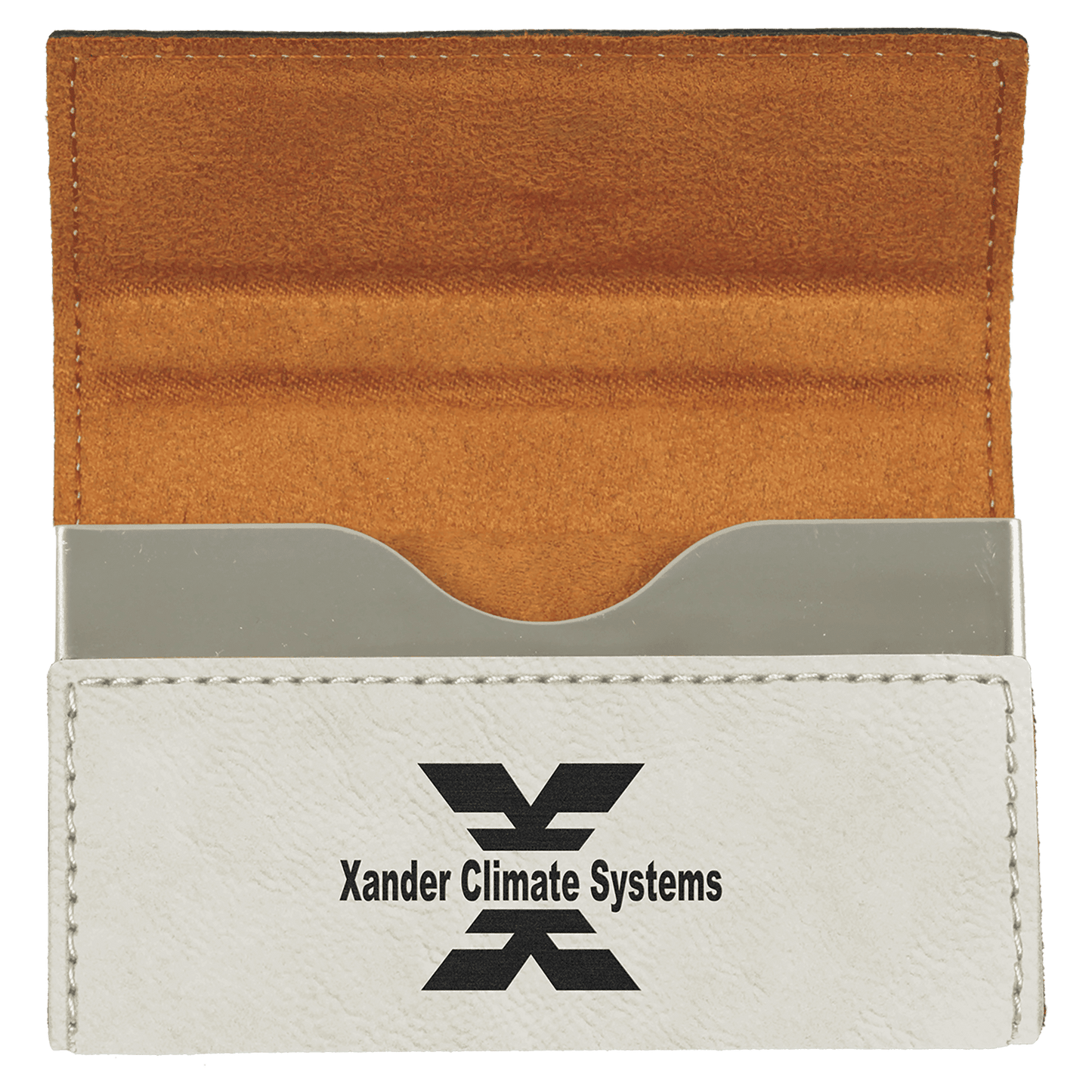 3 3/4" X 2 3/4" White Laserable Leatherette Hard Business Card Holder