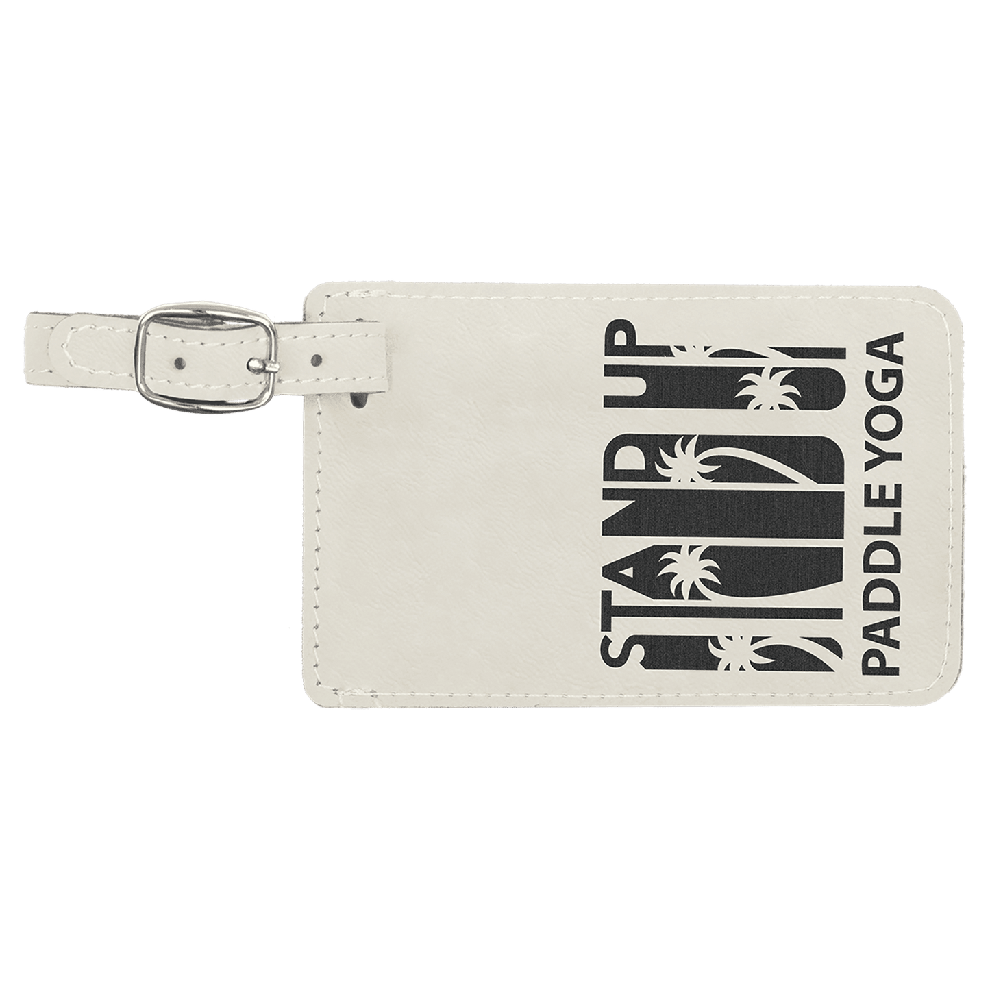 4 1/4" X 2 3/4" White/Black Laserable Leatherette Luggage Tag
