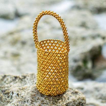GOLDA Metallic Beads Bucket Bag in Gold