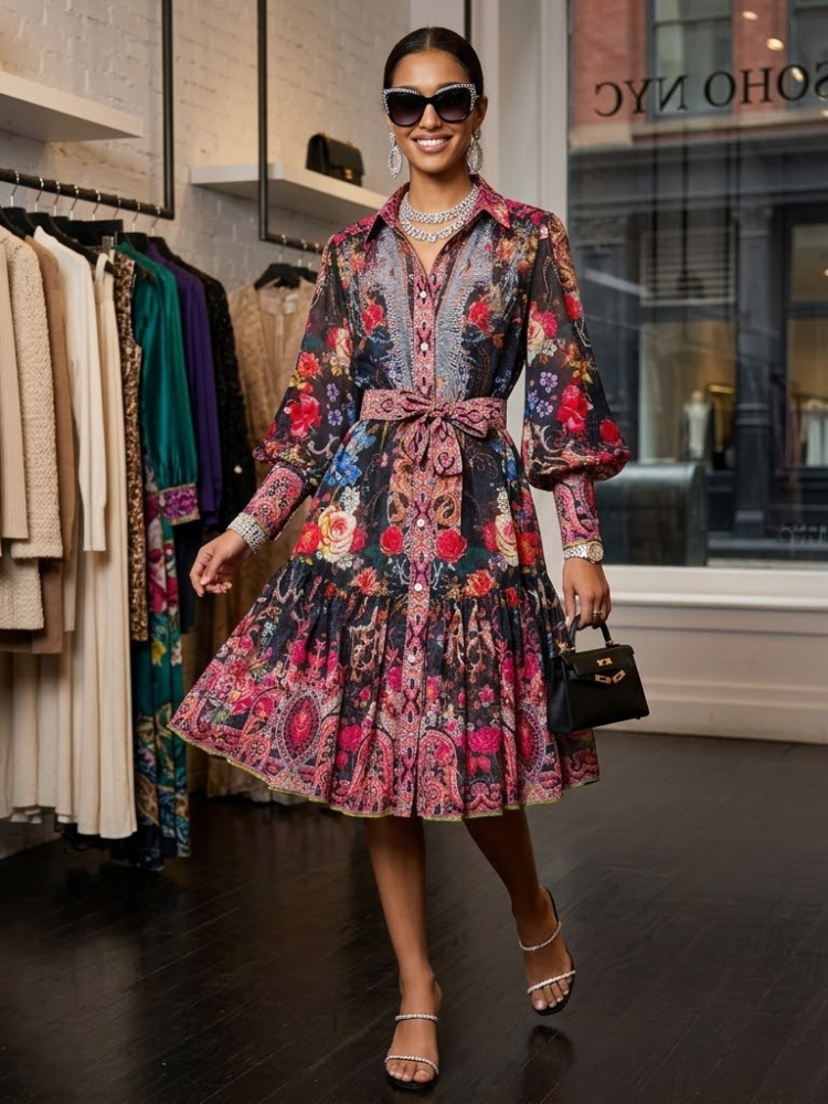 Gemini Ha Dicho Floral Paisley Print Shirt Dress NOLITA New Collection FASHION BYMANYC ® New York