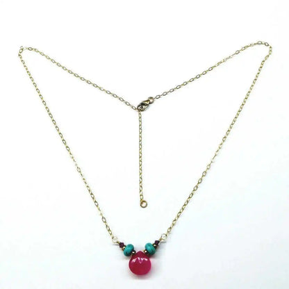 Pink Chalcedony Drop and Turquoise Gold Filled Necklace