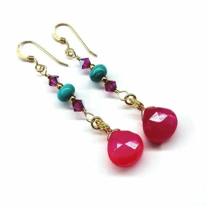 Gold Filled Wire Wrapped Pink Turquoise Gemstone Earrings
