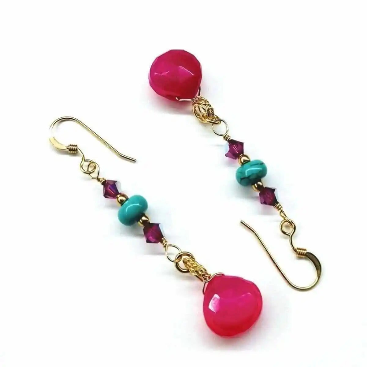 Gold Filled Wire Wrapped Pink Turquoise Gemstone Earrings