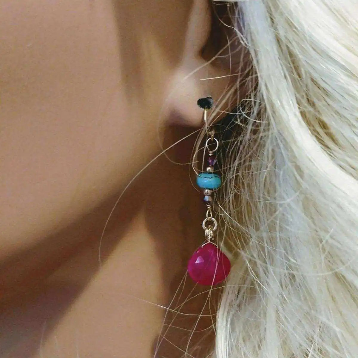 Gold Filled Wire Wrapped Pink Turquoise Gemstone Earrings