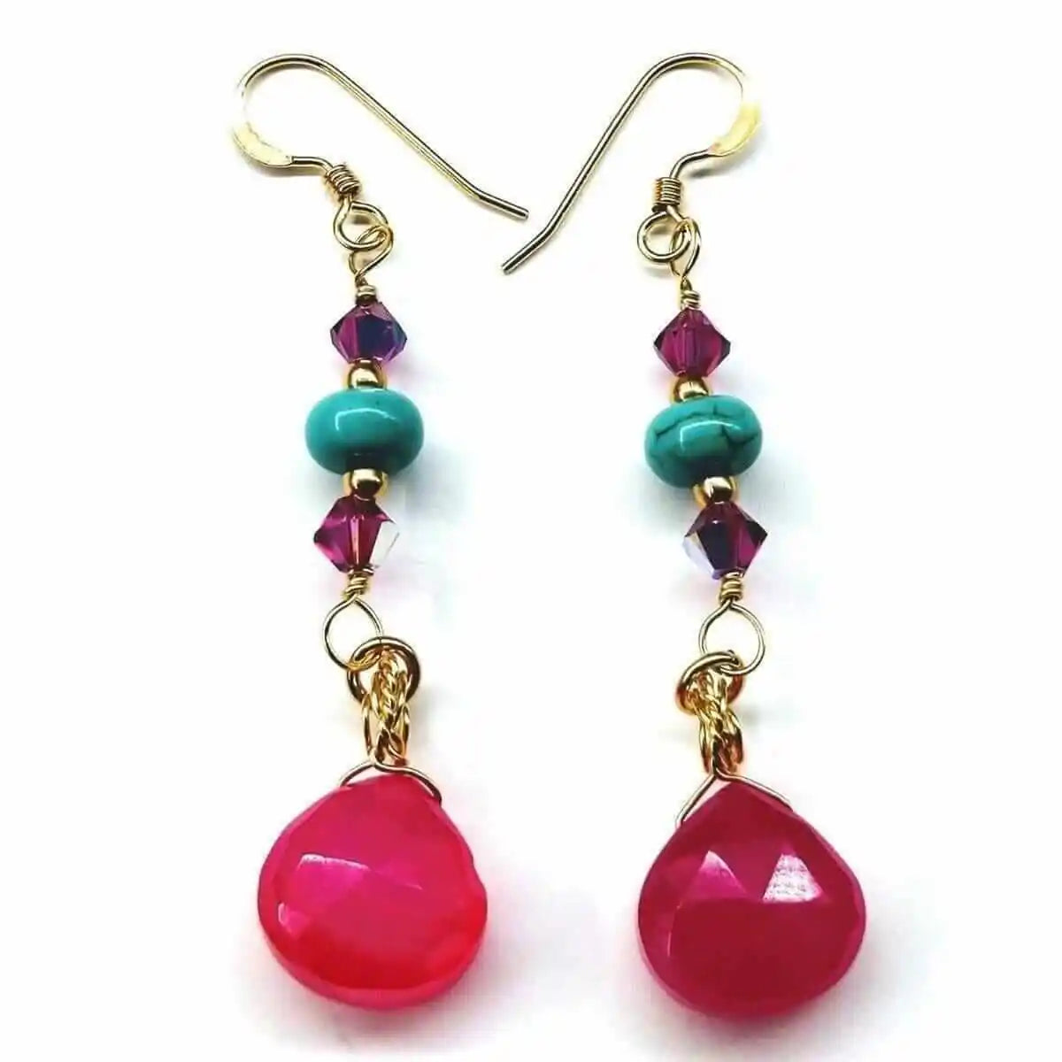 Gold Filled Wire Wrapped Pink Turquoise Gemstone Earrings