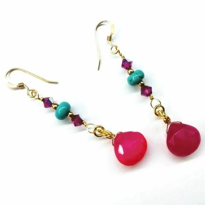 Gold Filled Wire Wrapped Pink Turquoise Gemstone Earrings