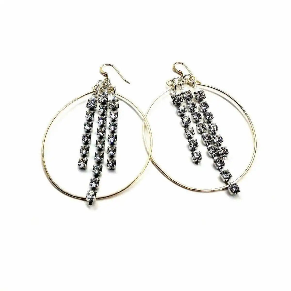 Hammered 14 K Gold Filled Oval Hoop Crystal Chain Earrings