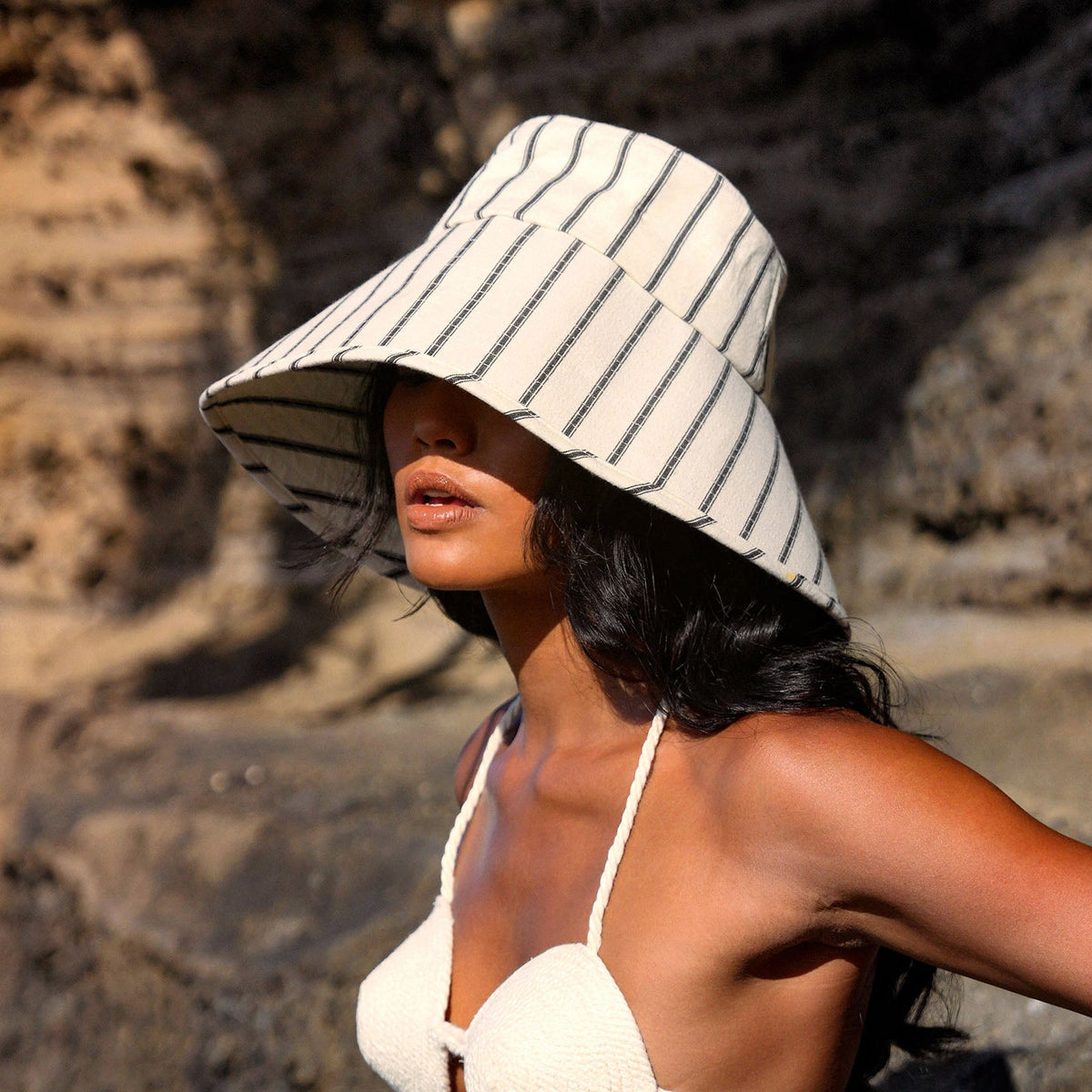 HARPER Handwoven Striped Wide-Brim Hat