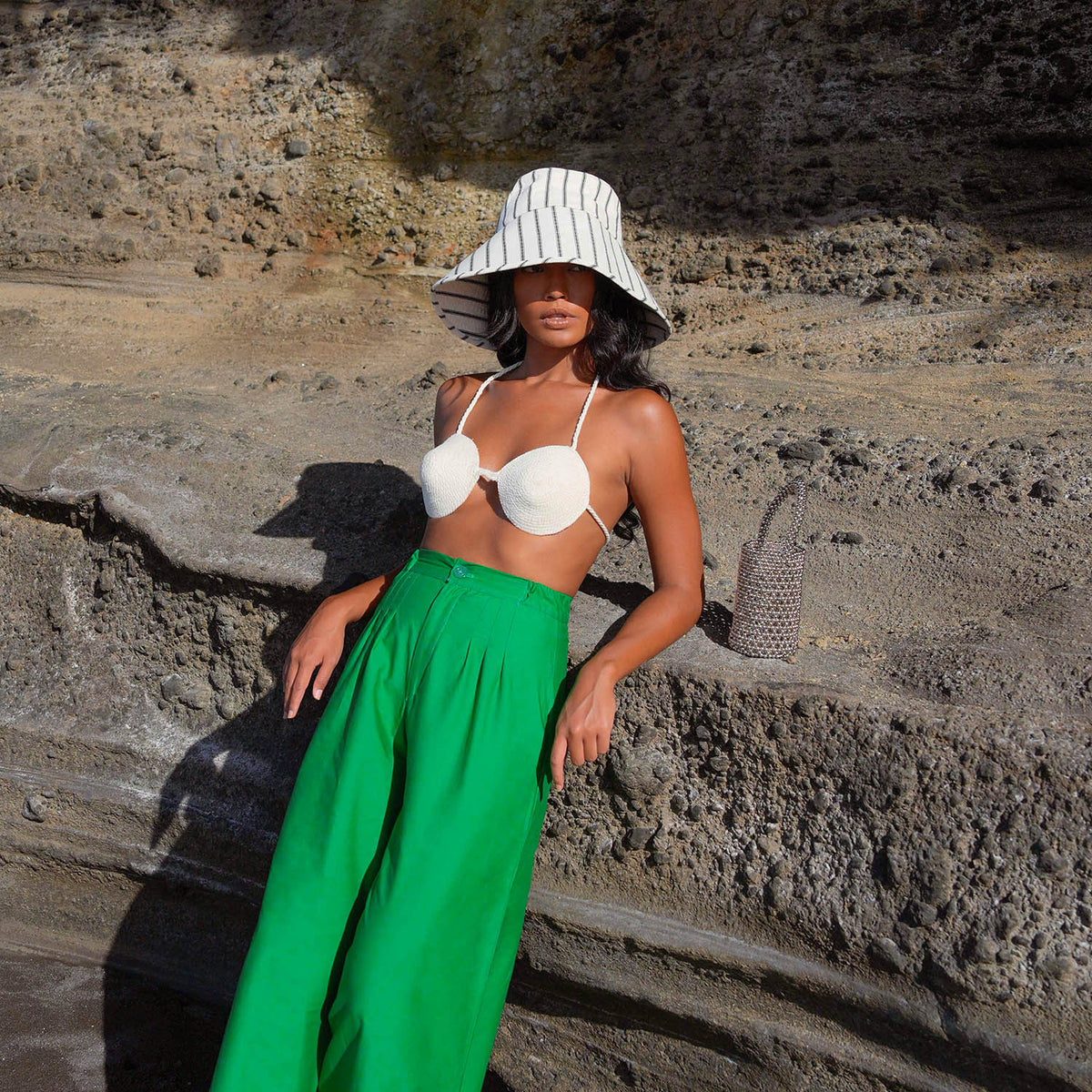 HARPER Handwoven Striped Wide-Brim Hat